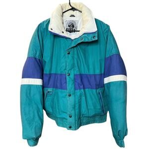 Vintage 80s DASH Lifes Adventures Down Jacket Teal Purple Colorblock - XL